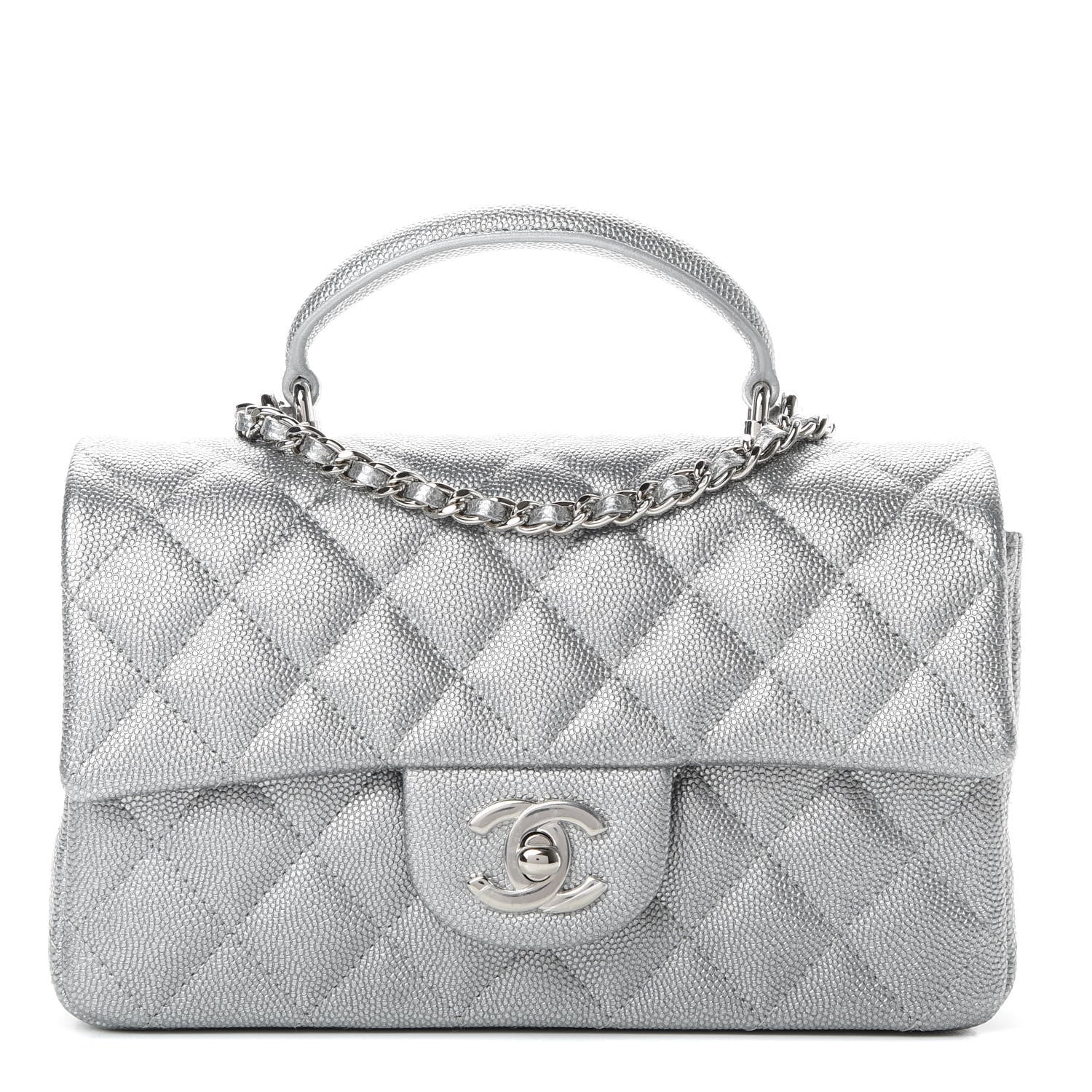 Chanel Metallic Caviar Quilted Mini Top Handle Rectangular Flap Silver 1 of 10