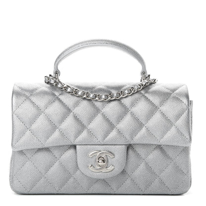 Chanel Metallic Caviar Quilted Mini Top Handle Rectangular Flap Silver 1 of 10