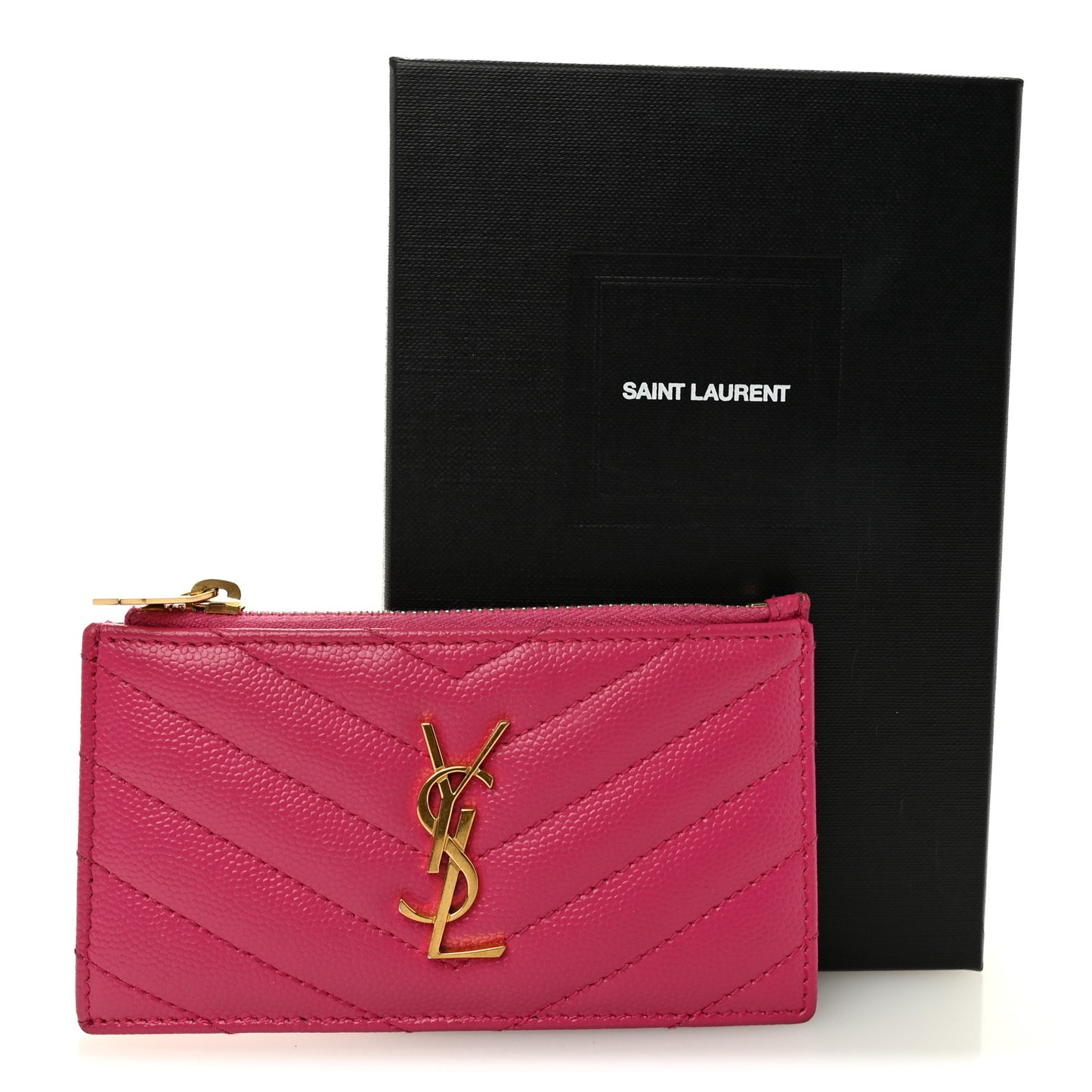 Grain De Poudre Matelasse Chevron Monogram Fragments Zippered Card Case Fresh Fuxia