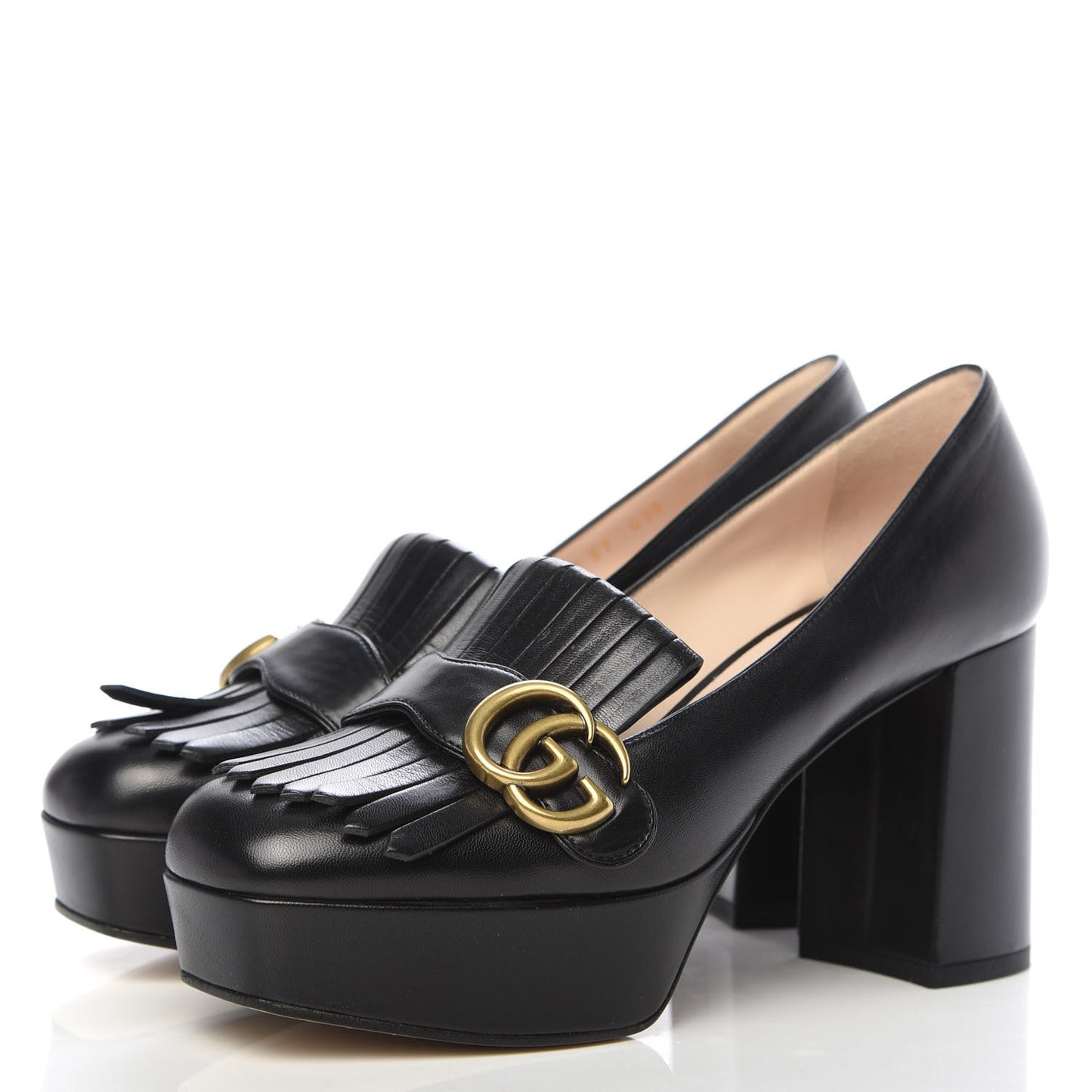 Malaga Kid GG Marmont Fringe Platform Loafer Pumps 37 Black