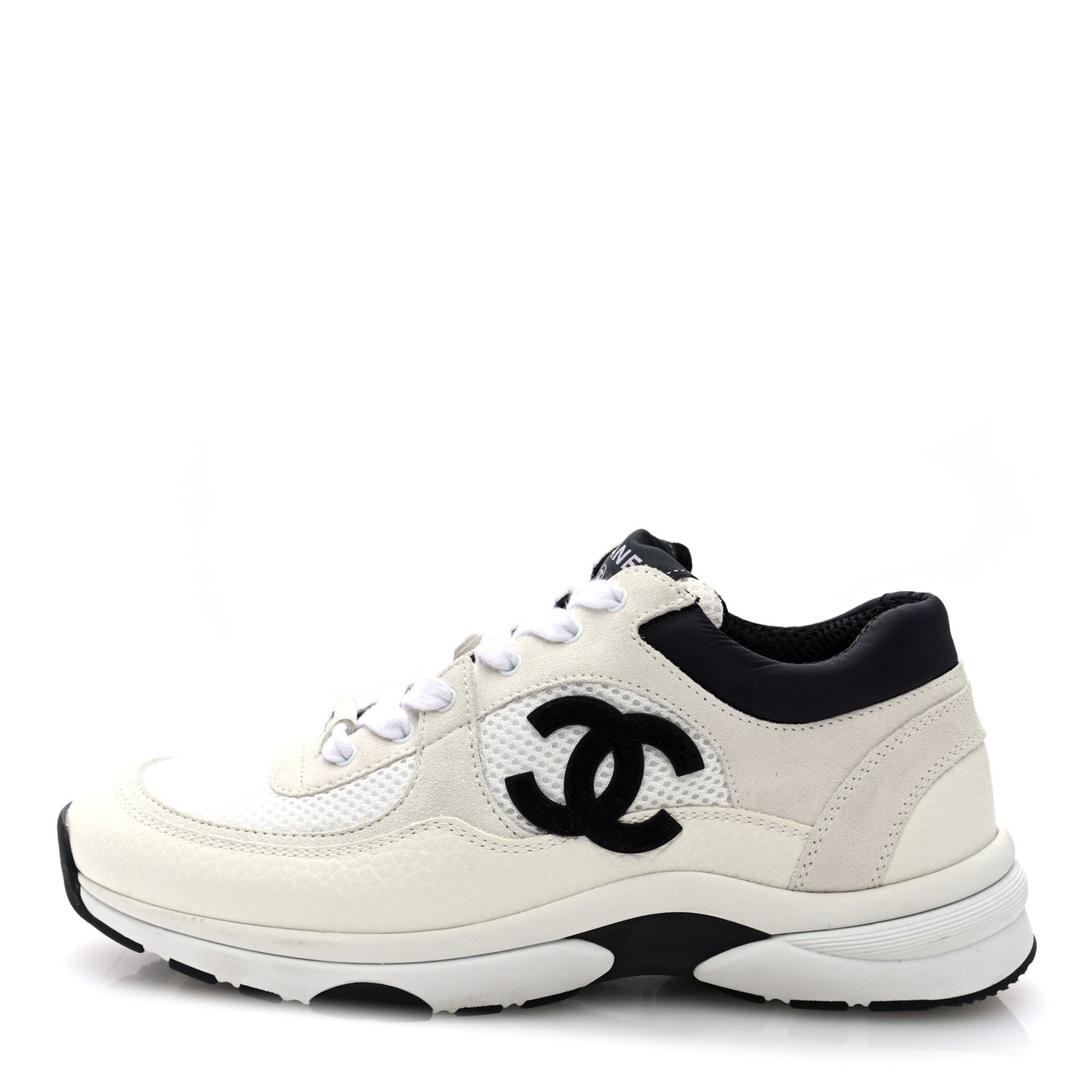 Mesh Suede Calfskin Grained Calfskin Womens CC Sneakers 38.5 White Black