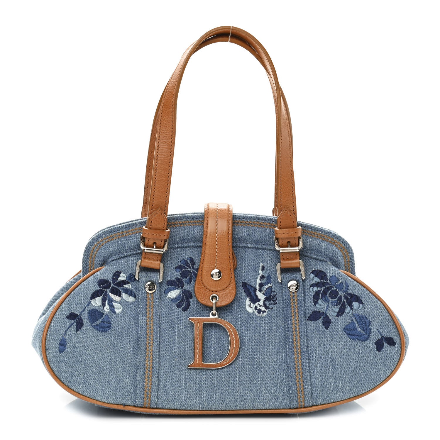 Christian Dior Denim Embroidered Satchel Blue 1 of 11