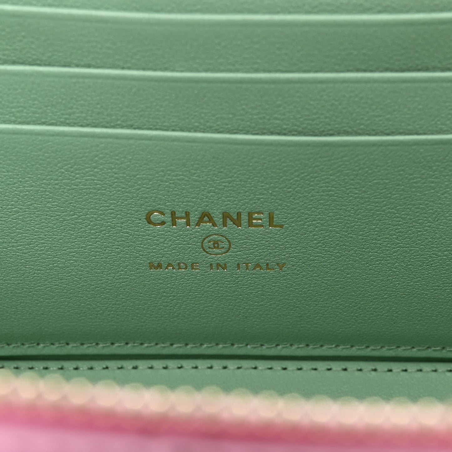 Lambskin Quilted Small Top Handle Vanity Case With Chain Lilac Light Green