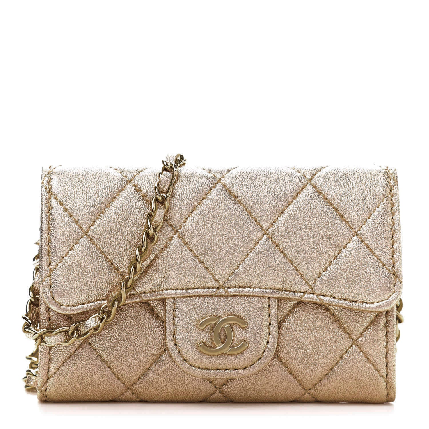 Chanel Metallic Lambskin Quilted Flap Chain Waist Bag Gold 1 of 12