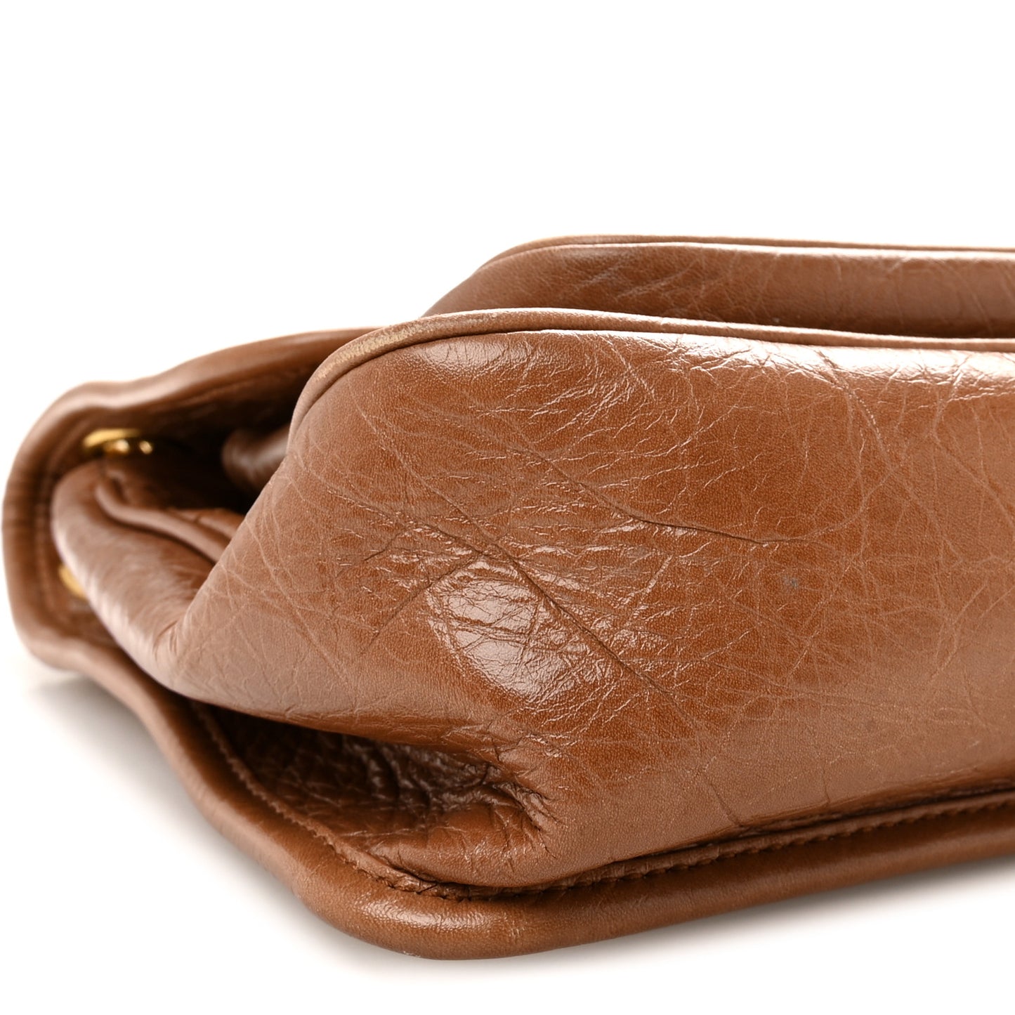 Crinkled Calfskin Matelasse Monogram Medium Niki Chain Satchel Caramel