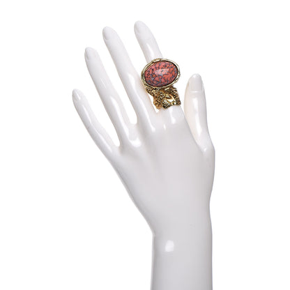 Saint Laurent Glass Cabochon Arty Ovale Ring 6 Gold Coral 2 of 4