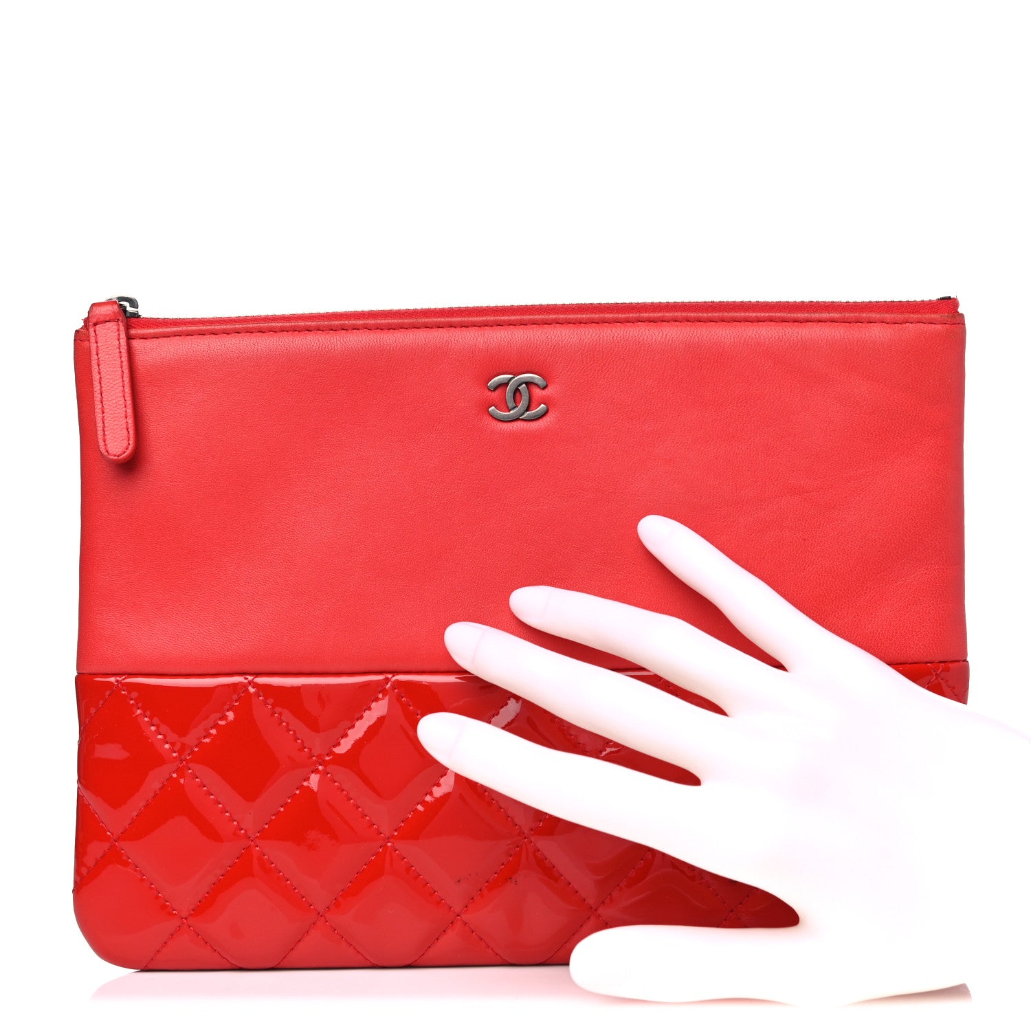 Chanel Calfskin Patent Quilted Medium Cosmetic Case Red 2 of 12