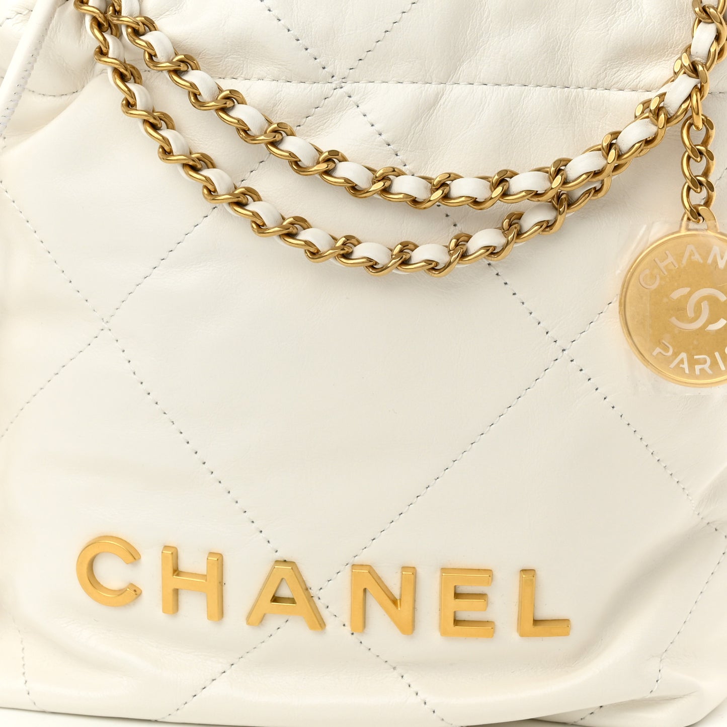Shiny Calfskin Quilted Mini Chanel 22 White