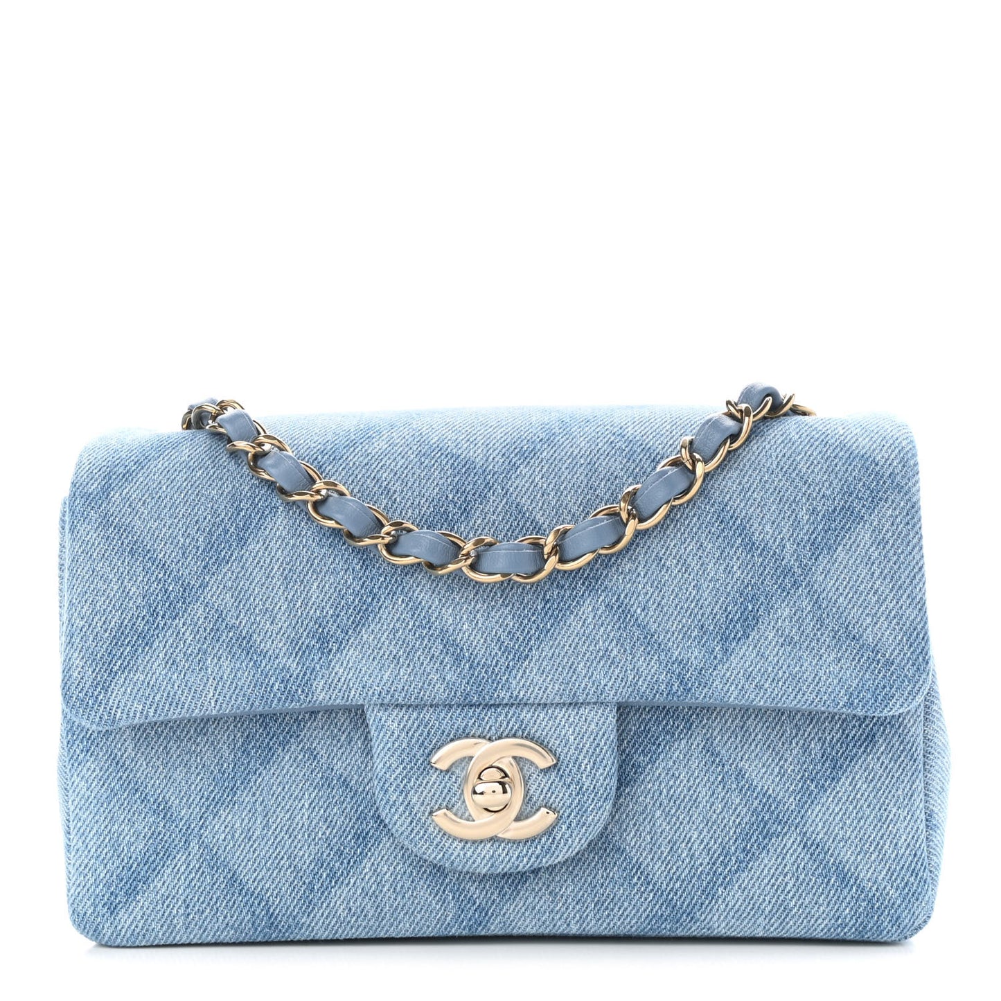 Denim Quilt Print Mini Rectangular Flap Light Blue