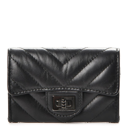 Chanel Aged Calfskin Chevron Quilted Card Holder Wallet So Black 1 of 9