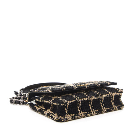 Chanel Tweed Quilted 19 Wallet On Chain WOC Black Beige 4 of 10