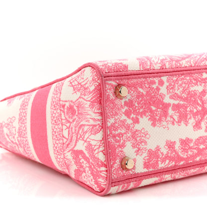 Christian Dior Canvas Toile De Jouy Reverse Embroidered Medium Lady D-Lite Fluorescent Pink 9 of 10