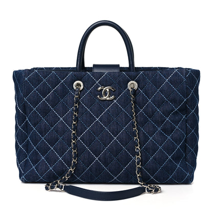 Chanel Denim Quilted Medium Coco Handle Shopping Tote Blue 1 of 12