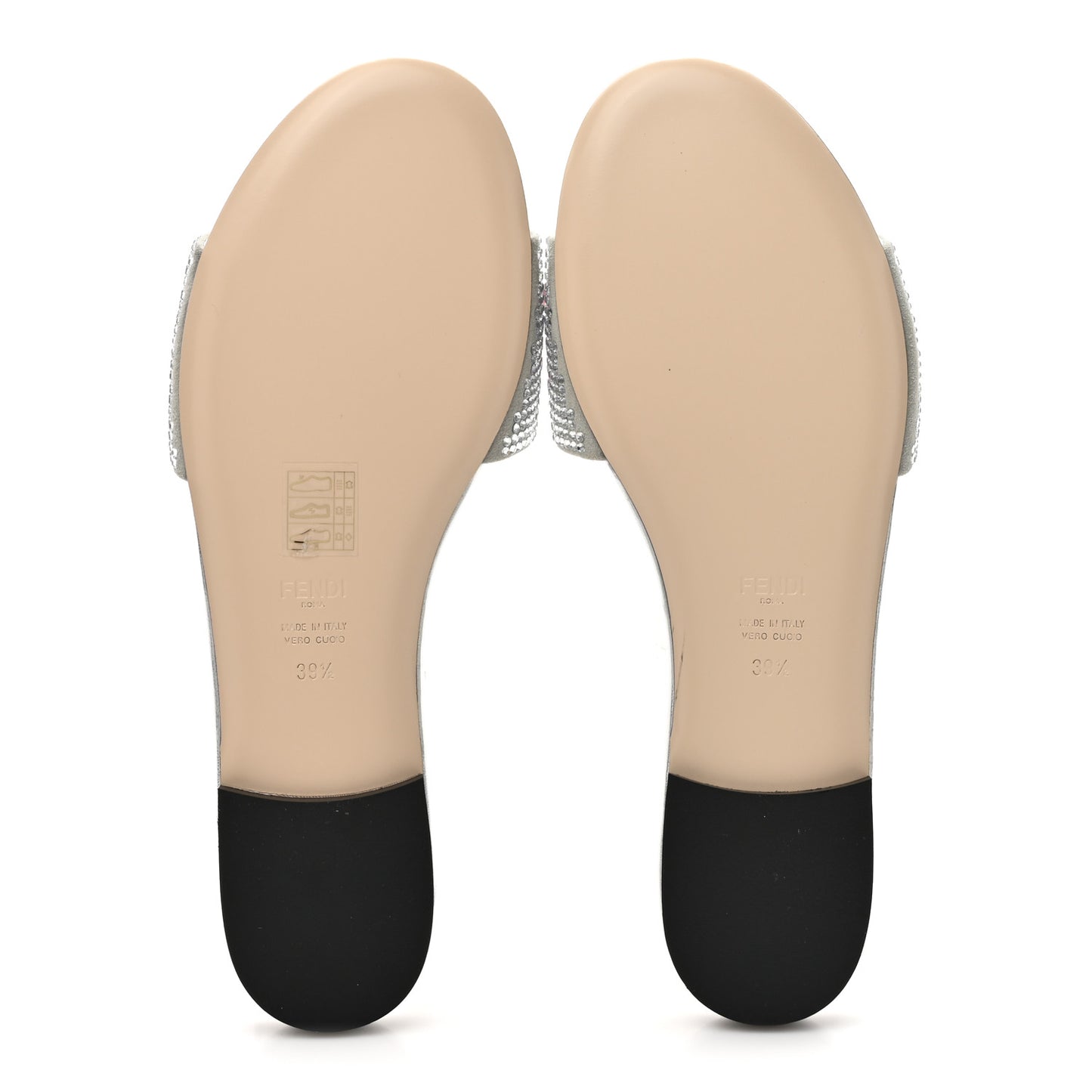 Laminated Goatskin Baguette Crystal Embroidered Signature Flat Slide Sandals 39.5 Silver