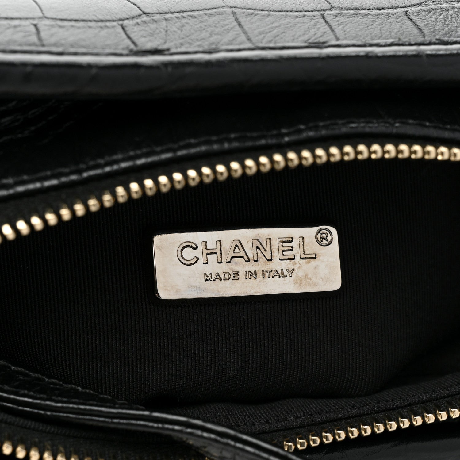 Chanel Calfskin Crocodile Embossed Small Gabrielle Cocodile Hobo Black 5 of 9