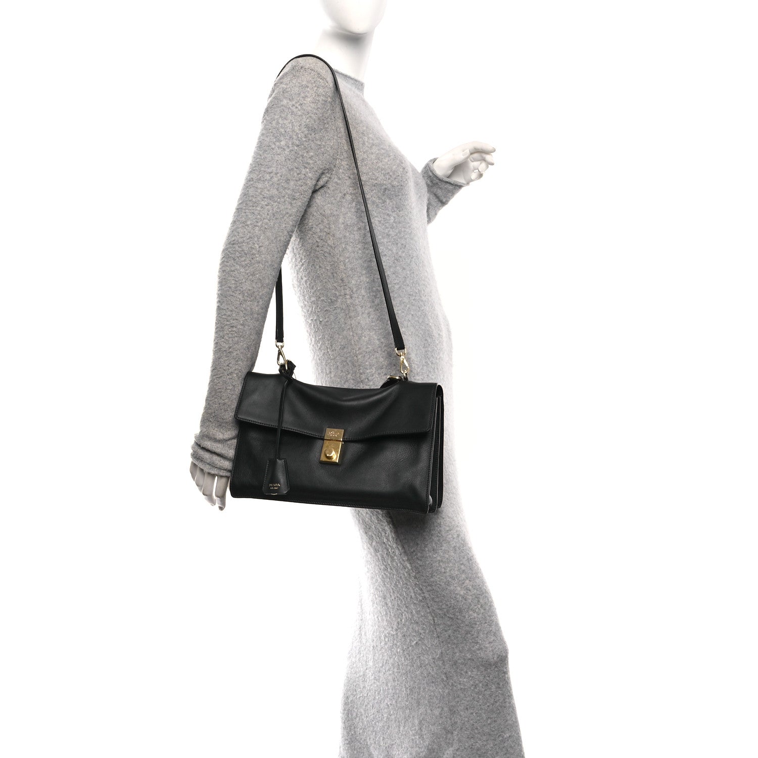 Prada Calfskin Medium Soft Sound Shoulder Bag Black 2 of 10