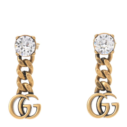 Gucci Metal Crystal Double G Chain Drop Earrings Aged Gold 1 of 5