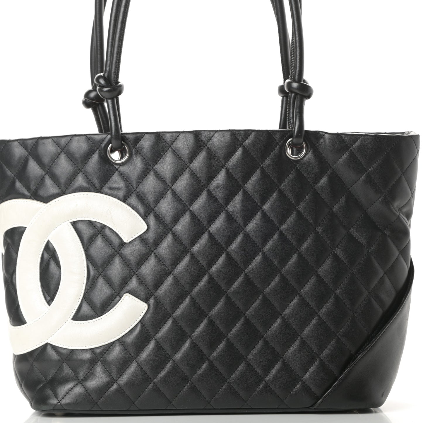 Calfskin Quilted Large Cambon Tote Black White