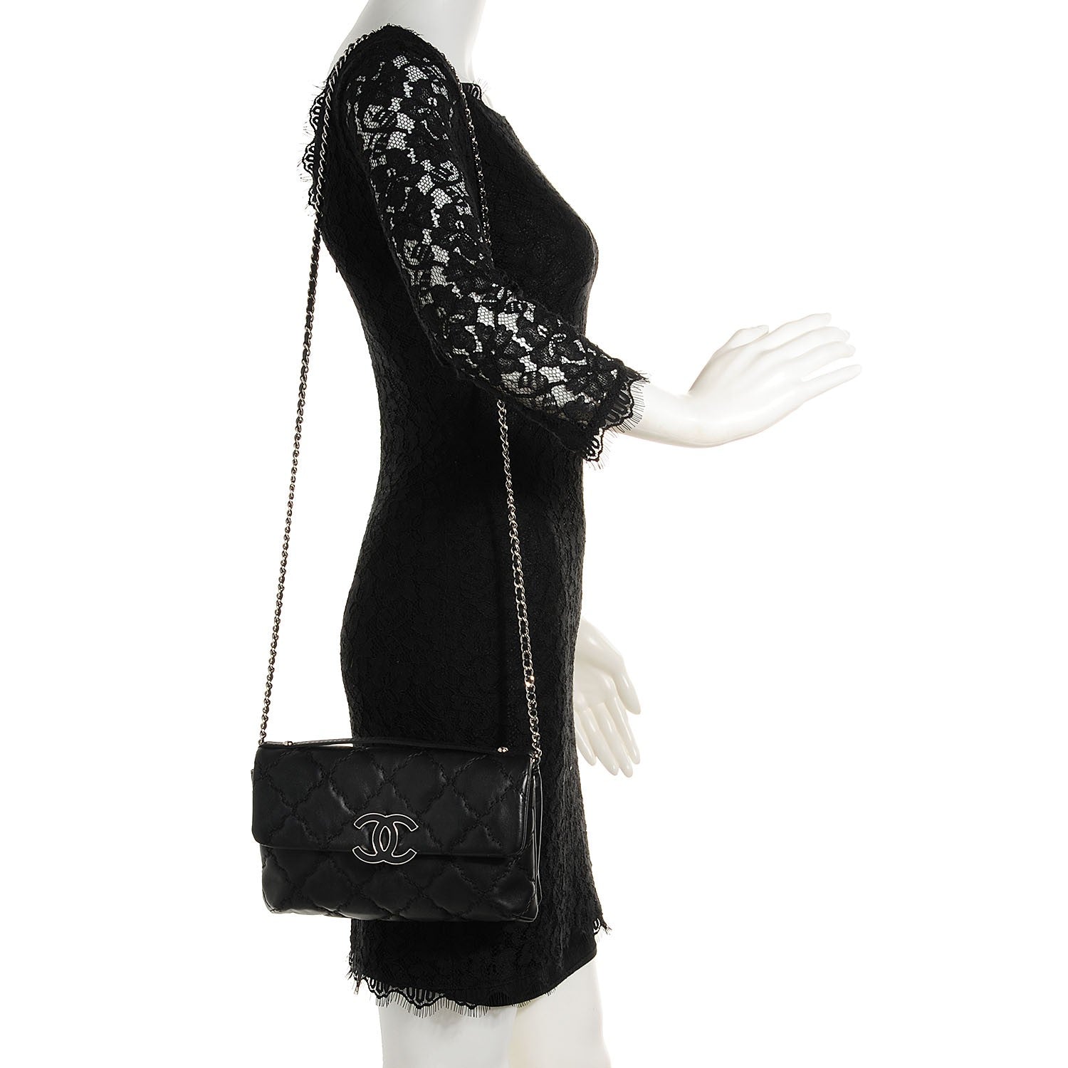 Chanel Calfskin Quilted Double Stitch Hamptons Clutch With Chain Black 2 of 8