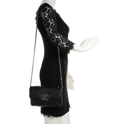Chanel Calfskin Quilted Double Stitch Hamptons Clutch With Chain Black 2 of 8