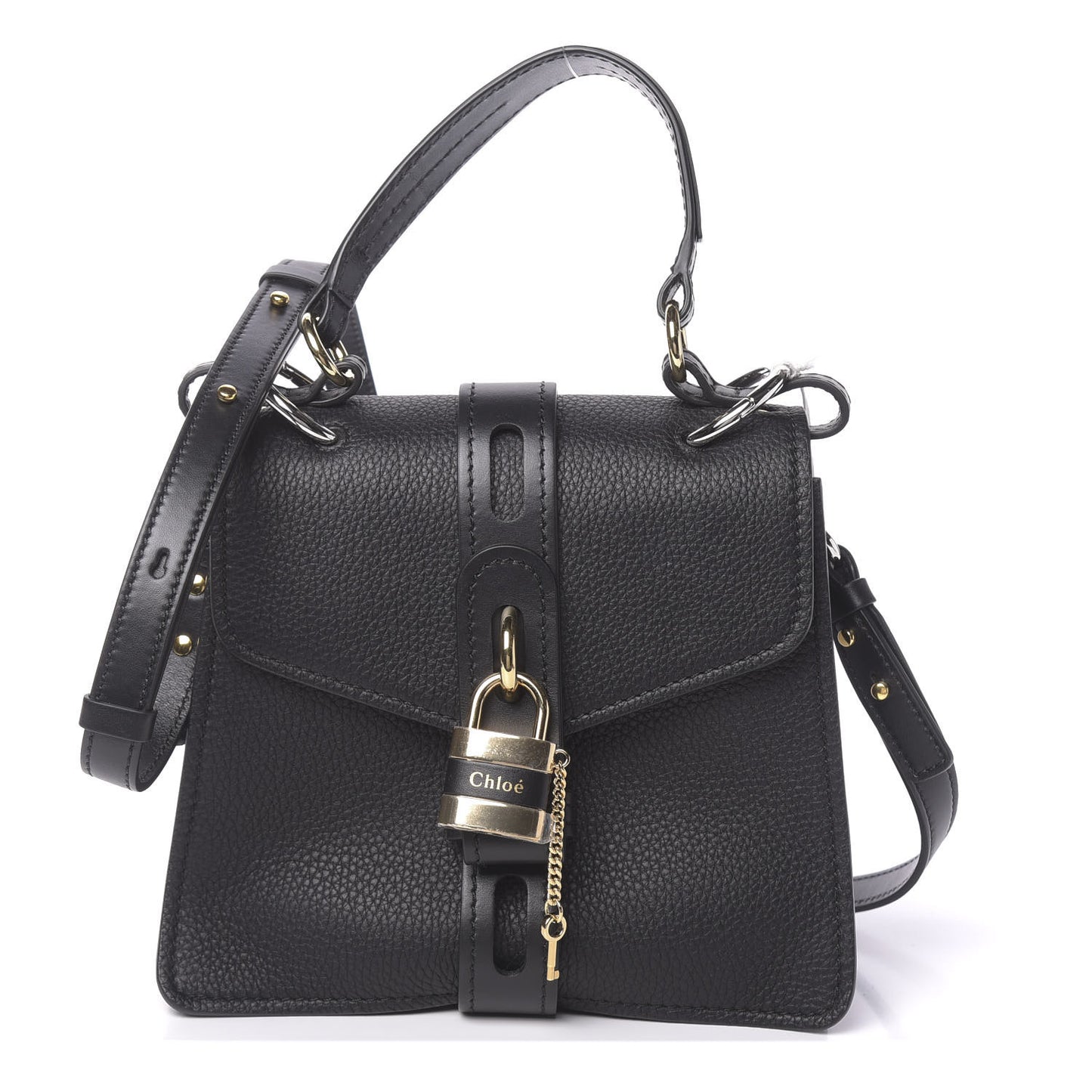 Shiny Grained Calfskin Small Aby Day Shoulder Bag Black