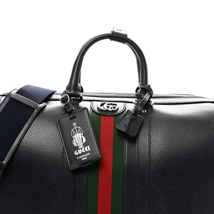 Gucci Textured Dollar Calfskin Web Medium Savoy Duffle Bag Blue 8 of 10