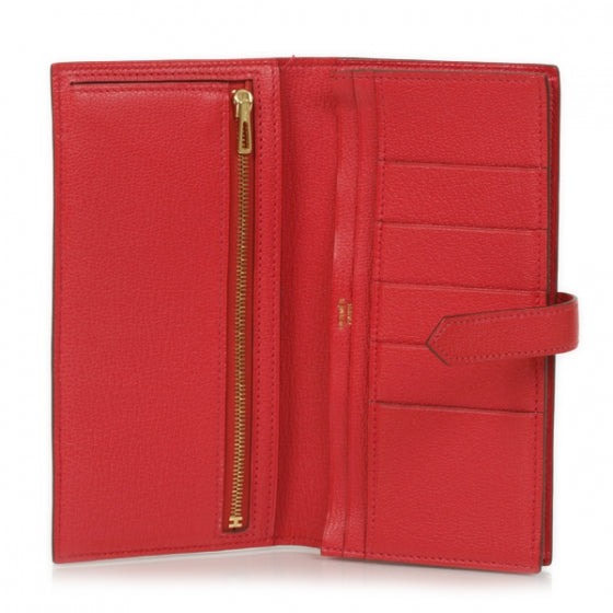 Hermes Chevre Bearn Wallet w Gusset Vermillion Red 7 of 13