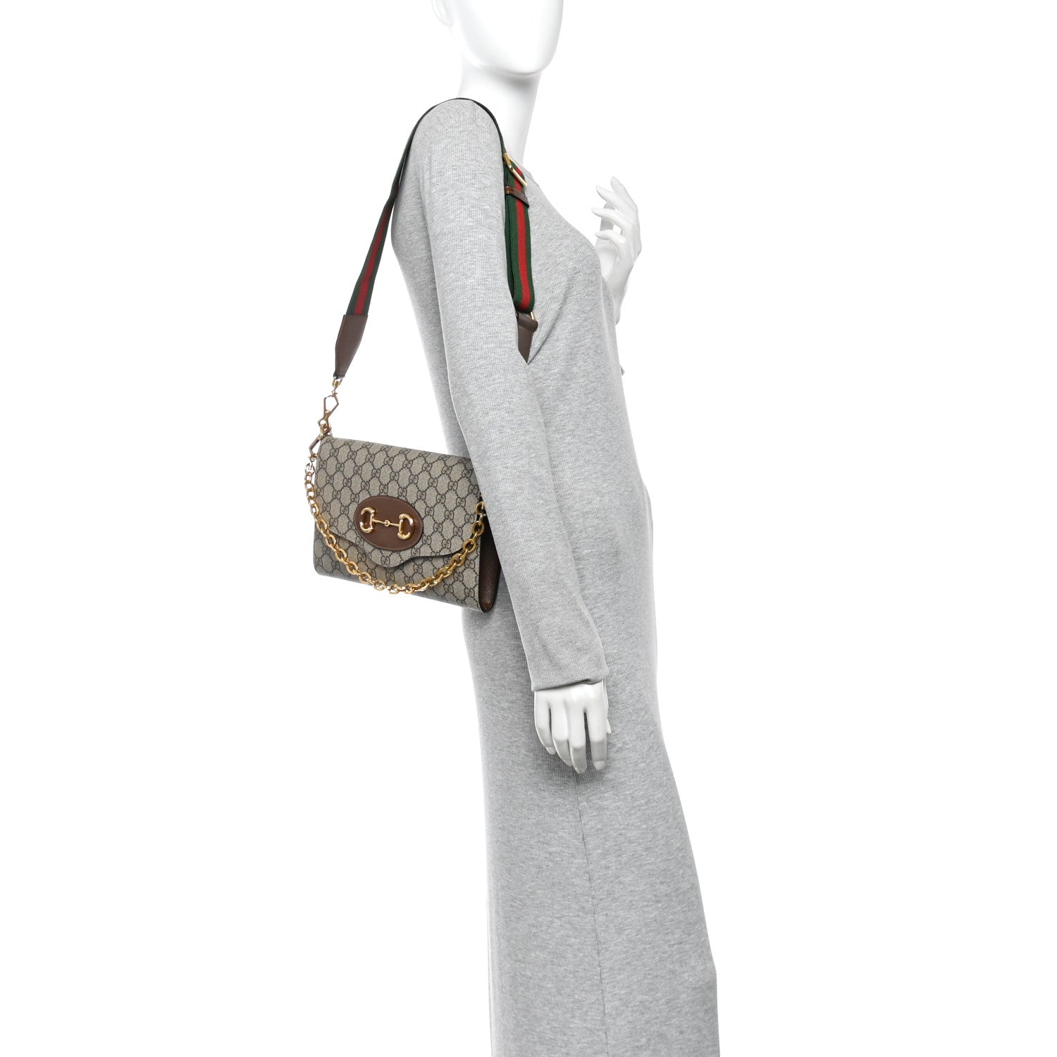 Gucci GG Supreme Monogram Azalea Calfskin Web Small Horsebit 1955 Crossbody Bag Beige Ebony Brown Sugar 2 of 10