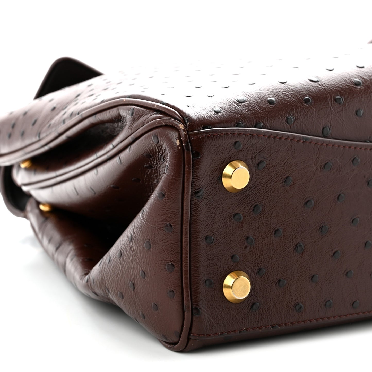 Shiny Calfskin Ostrich Embossed Medium Rodeo Top Handle Handbag Brown