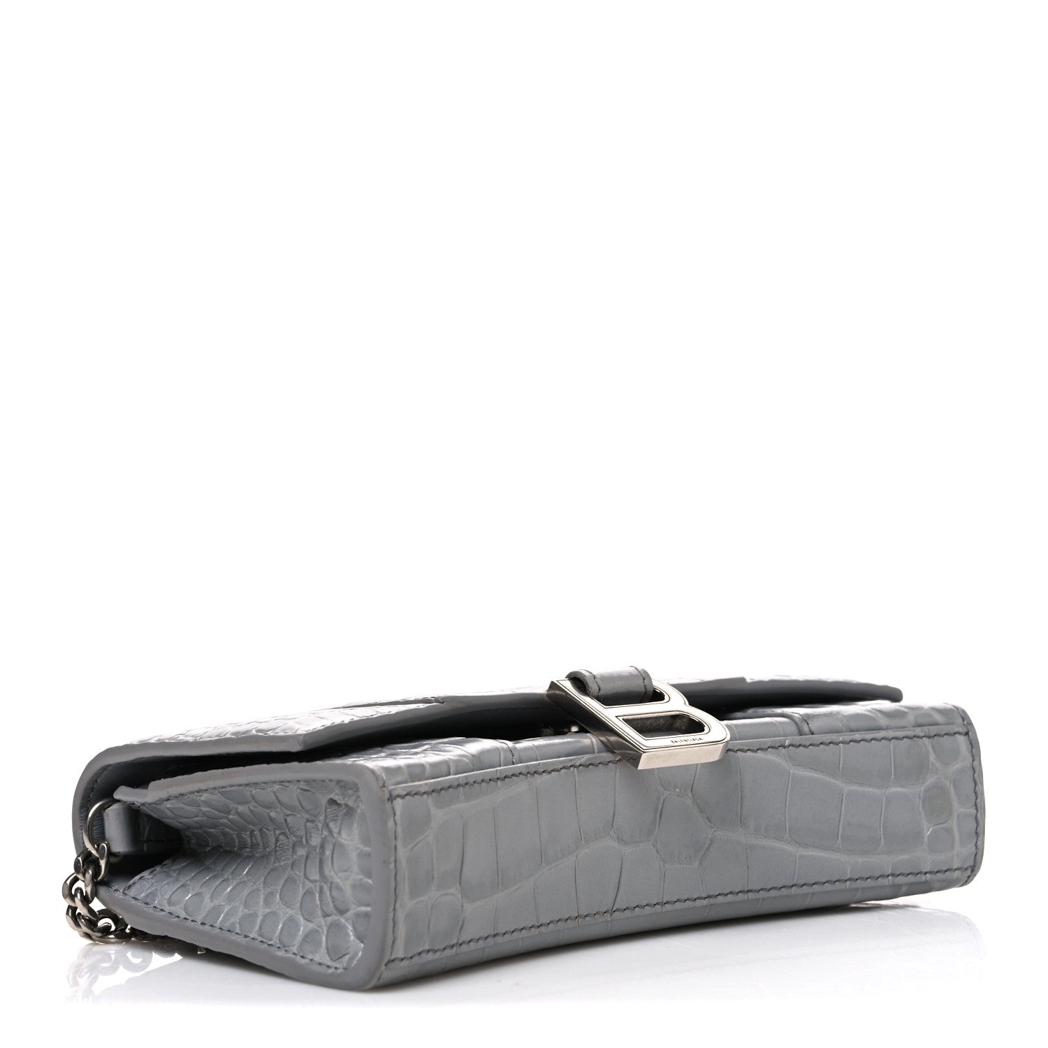 Balenciaga Shiny Calfskin Crocodile Embossed Hourglass Chain Bag Balenciaga Steel Grey 4 of 10