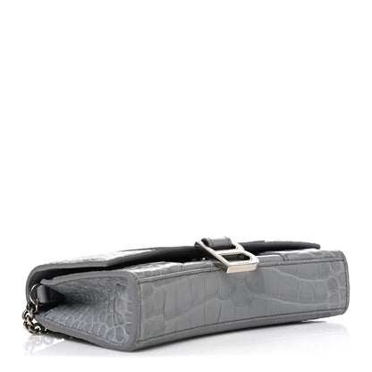 Balenciaga Shiny Calfskin Crocodile Embossed Hourglass Chain Bag Balenciaga Steel Grey 4 of 10