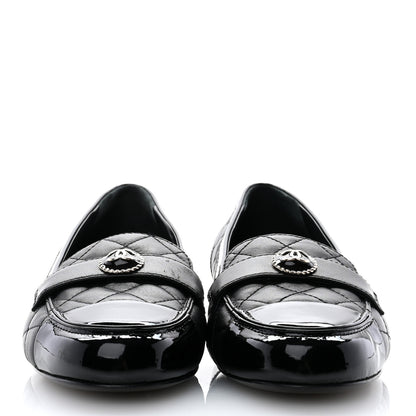 Chanel Lambskin Quilted Patent Calfskin Cap Toe CC Loafers 40 Black 3 of 10