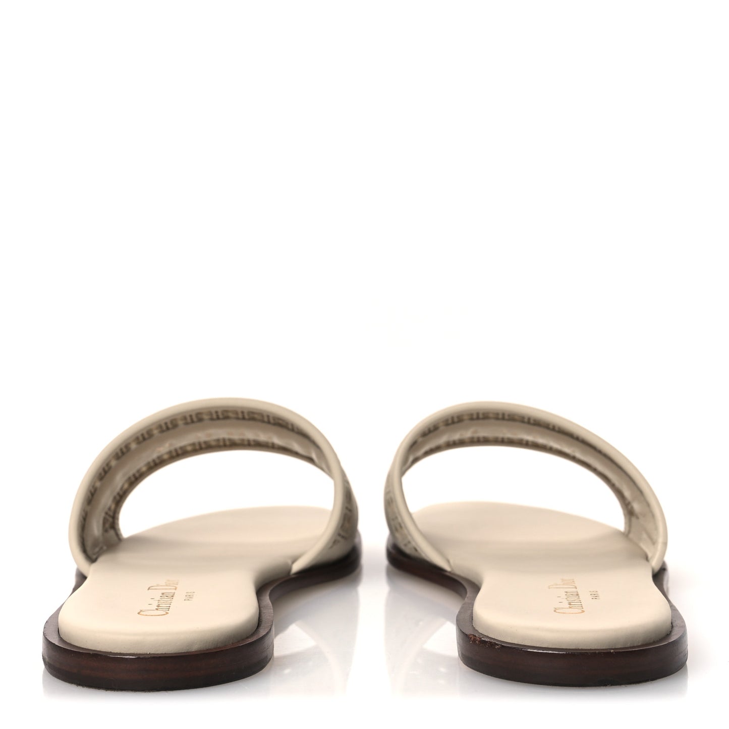 Calfskin Lambskin Micro Cannage D-Lane Flat Slide Sandals 36 Light Ecru