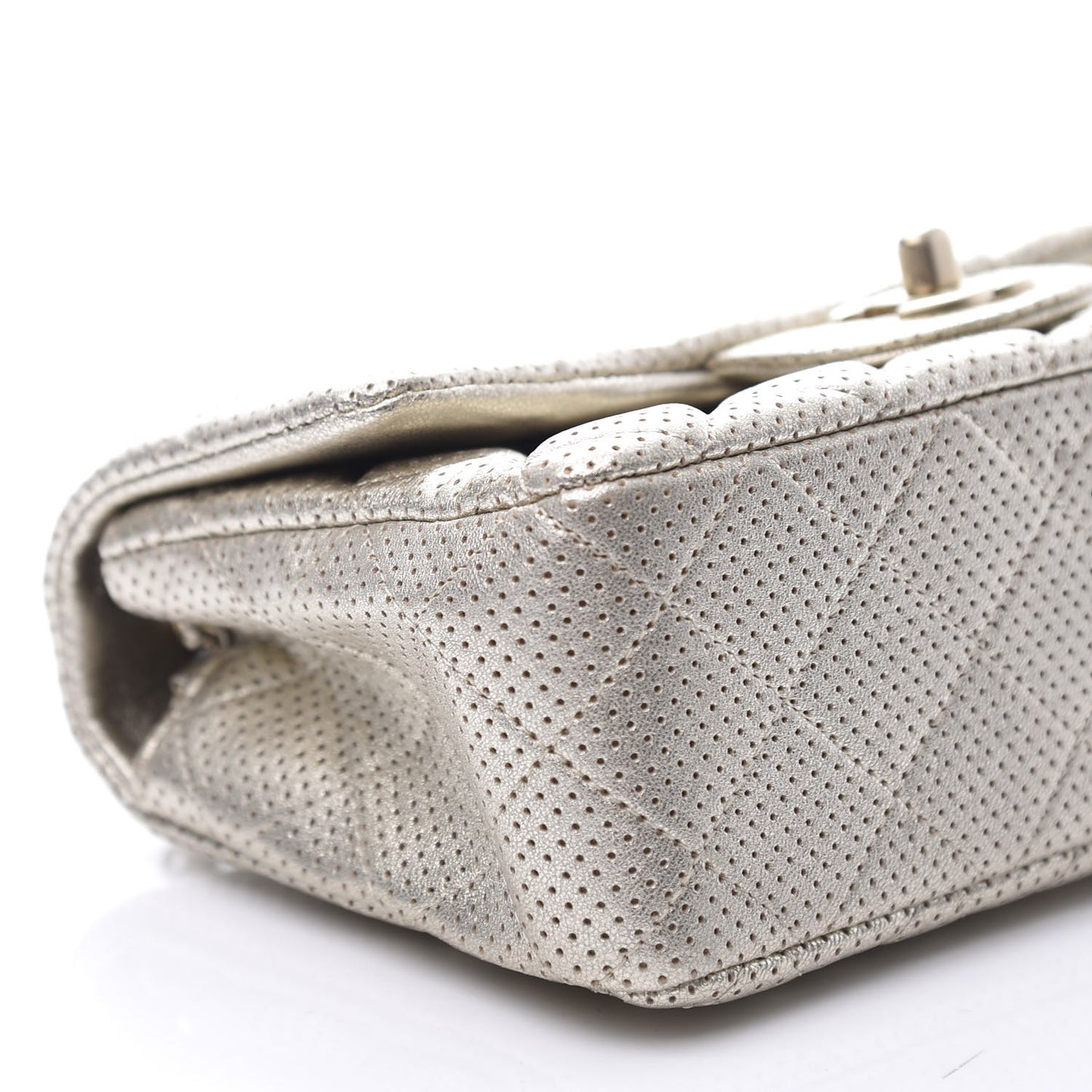 Metallic Lambskin Perforated Mini Rectangular Flap Light Gold