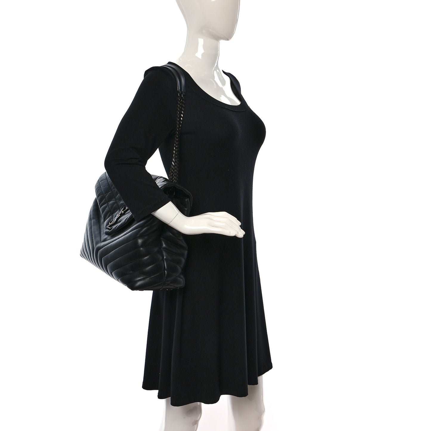 Calfskin Y Quilted Monogram Monochrome Large Loulou Chain Satchel Black
