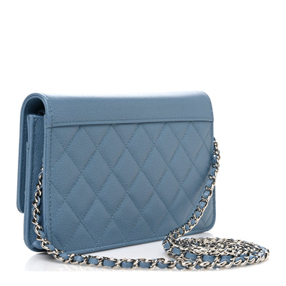 Chanel Grained Calfskin Quilted CC Box Wallet On Chain WOC Blue 3 of 11
