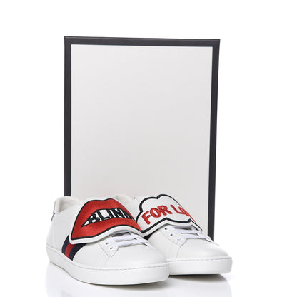 Gucci Calfskin Ayers Web Blind for Love Embroidered Womens Ace Sneakers 36.5 White 9 of 9