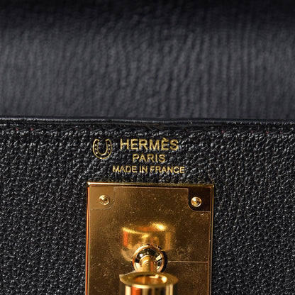 Hermes Chevre Mysore Horseshoe Kelly Sellier 28 Black Deep Red 20 of 36