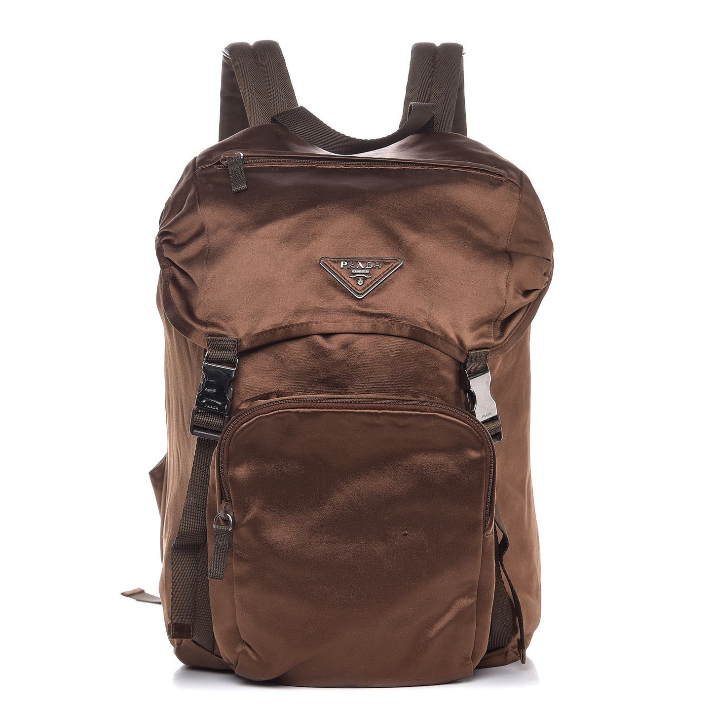 Nylon Vela Double Buckle Backpack Brown