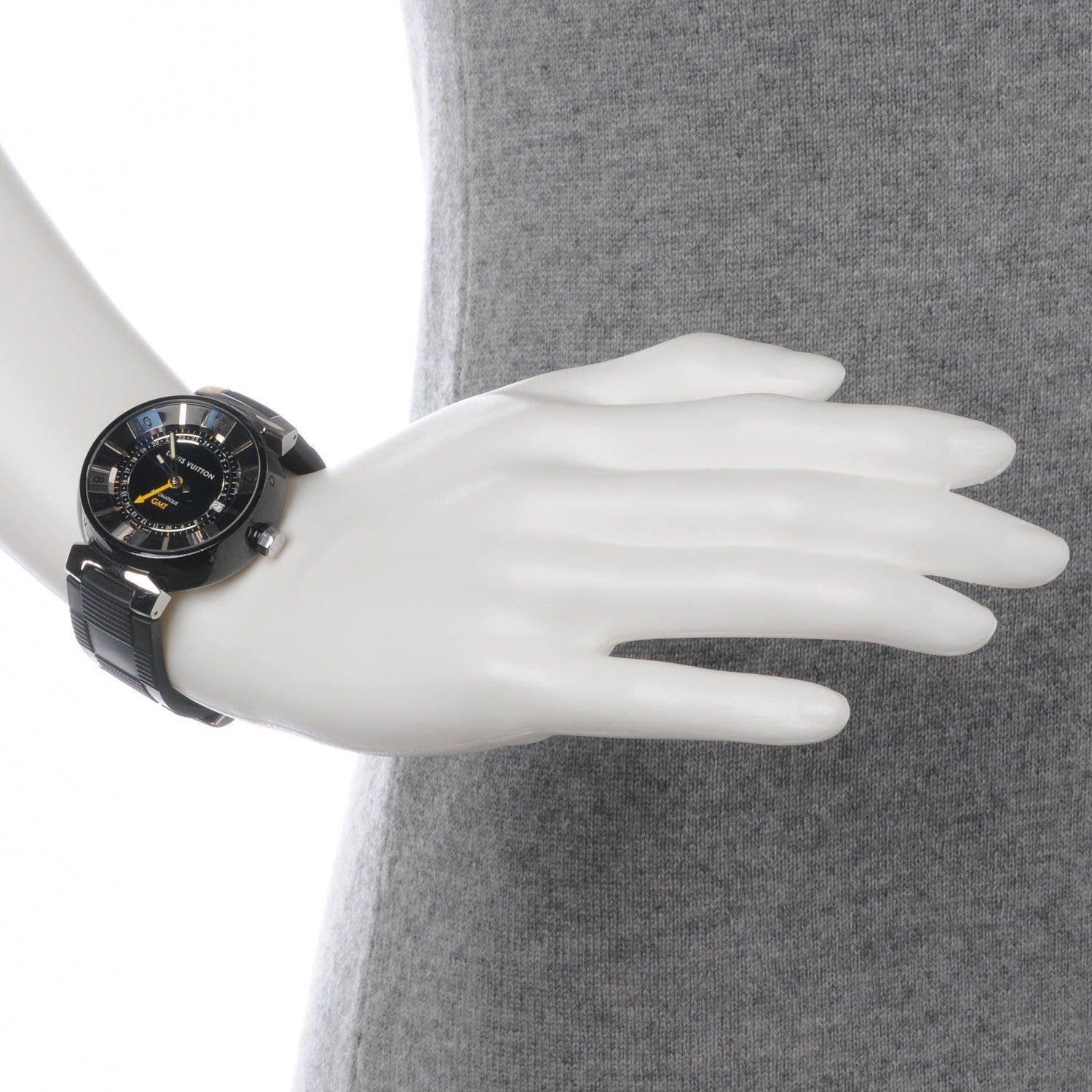 Louis Vuitton Stainless Steel Rubber 41mm Tambour GMT Automatic Watch Black 2 of 5