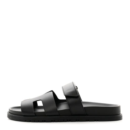 Hermes Calfskin Womens Chypre Sandals 39.5 Black 1 of 9