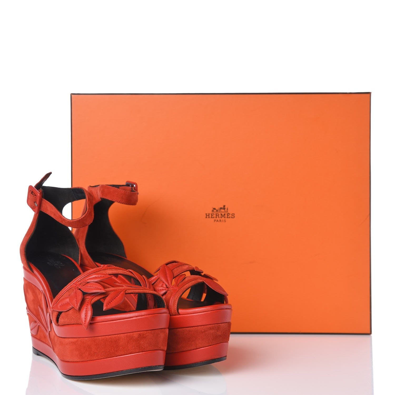 Hermes Suede Goatskin Mambo Wedge Sandals 36.5 Jasper Rouge 9 of 9