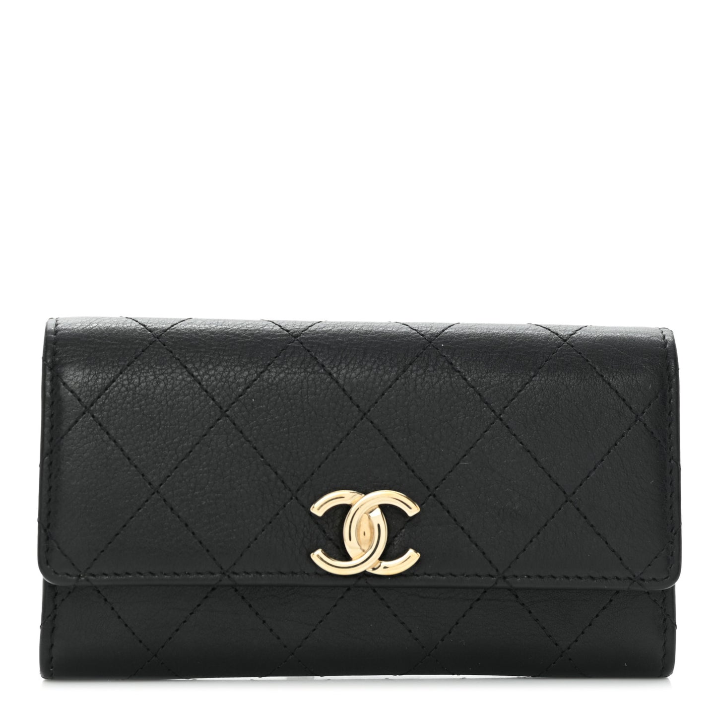 Calfskin Diamond Stitched CC Wallet Black