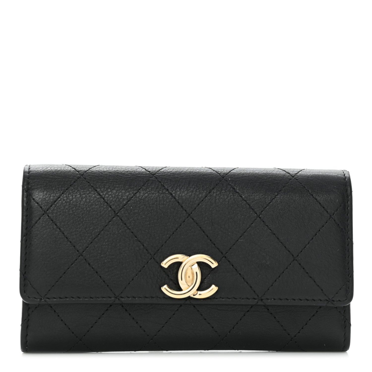 Chanel Calfskin Diamond Stitched CC Wallet Black 1 of 9