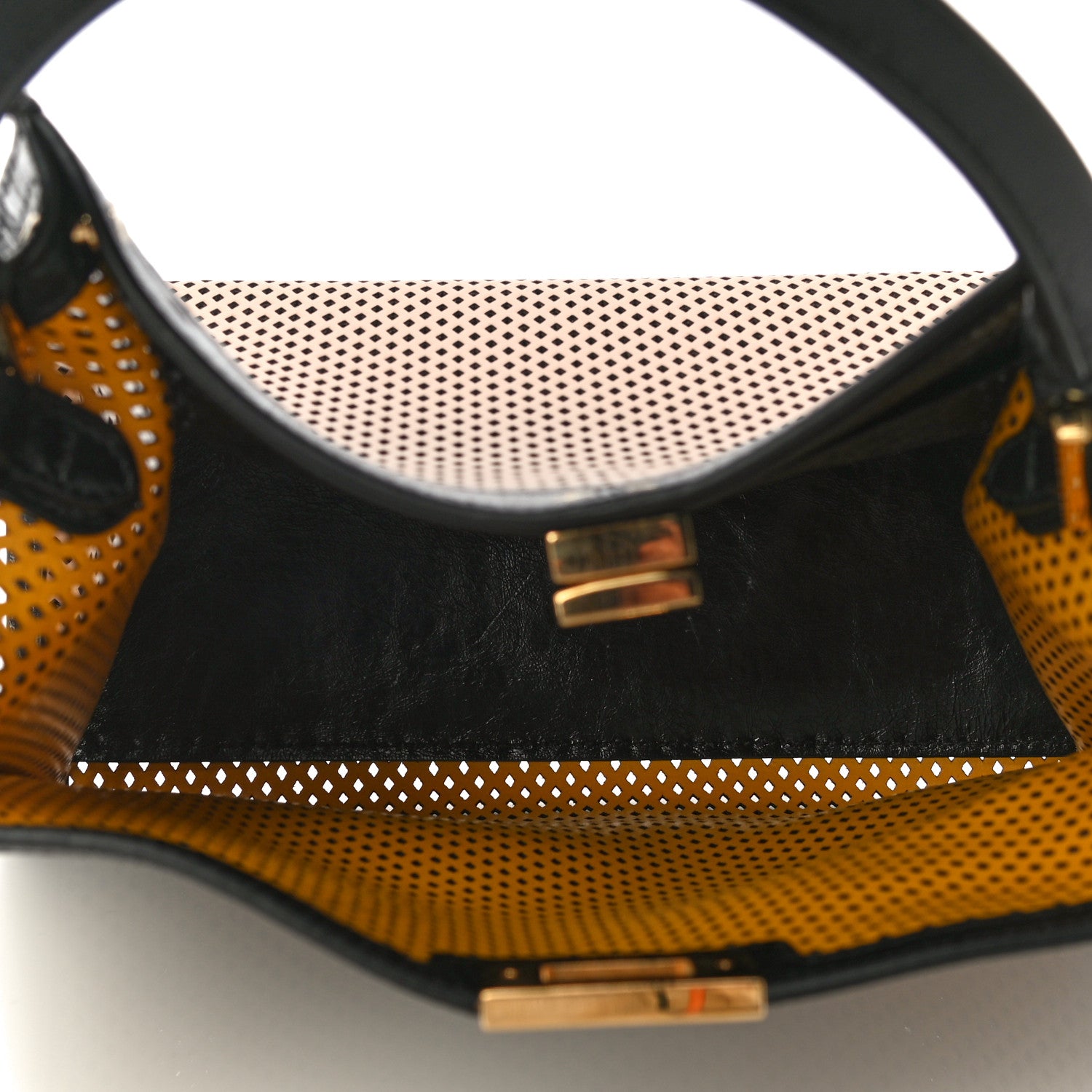 Fendi Vitello Liberty Glossy Lambskin Perforated Medium Peekaboo X-Lite Sand Mimosa Black 5 of 10