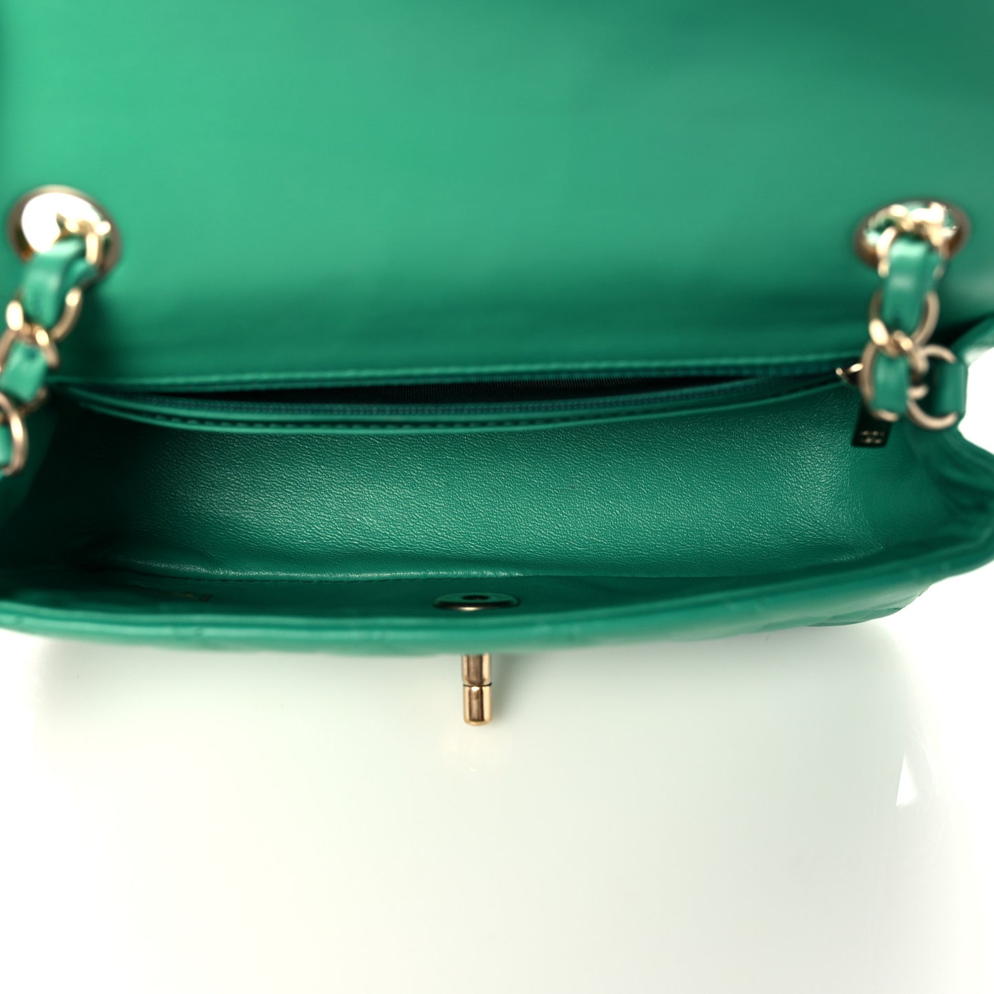 Lambskin Quilted Mini Rectangular Flap Green