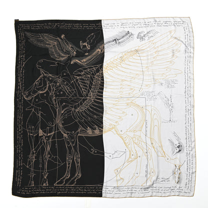 Hermes Silk Le Pegase d'Hermes Cut Wash 140 Scarf Black White Or 1 of 4