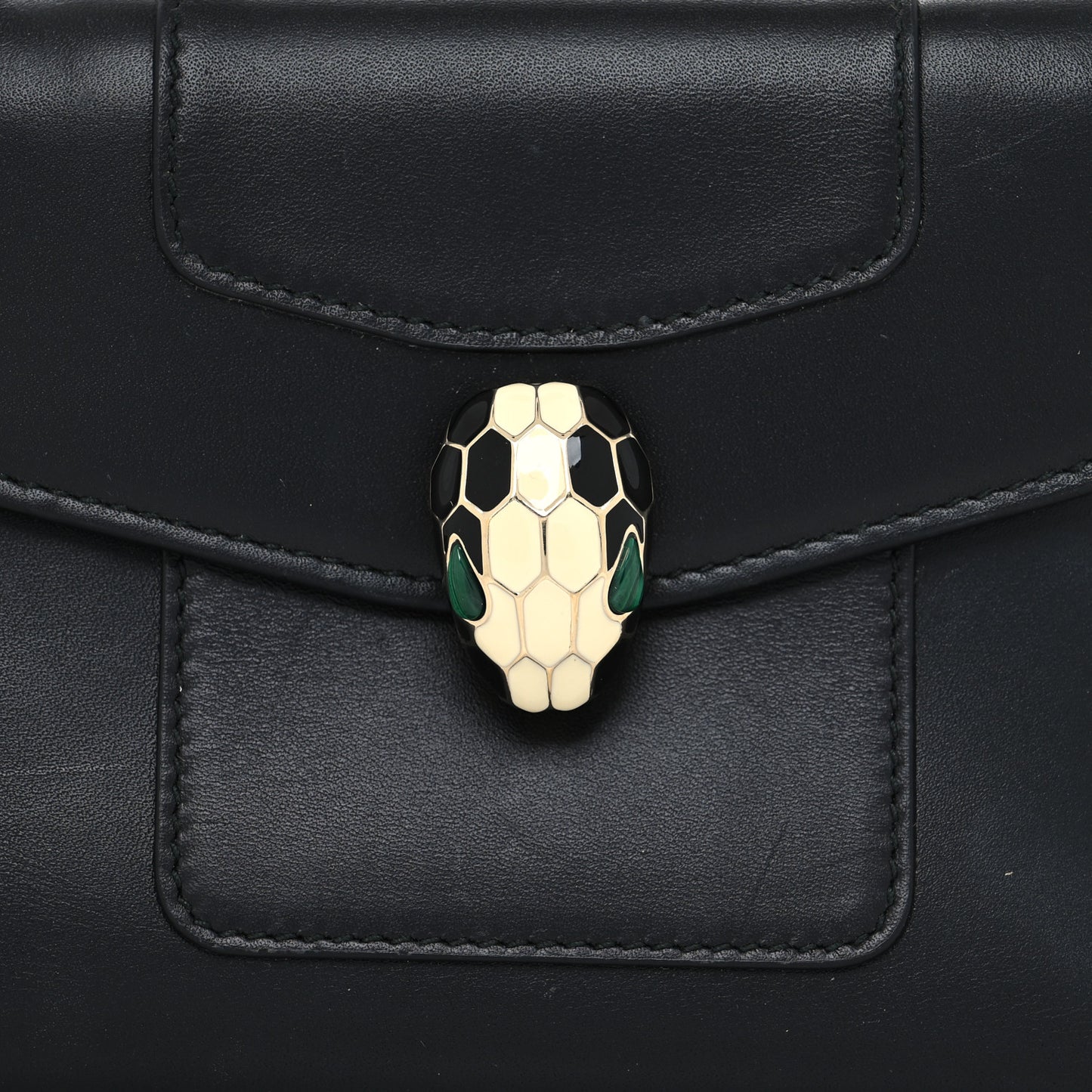 Calfskin Serpenti Forever Wallet Black Emerald Green