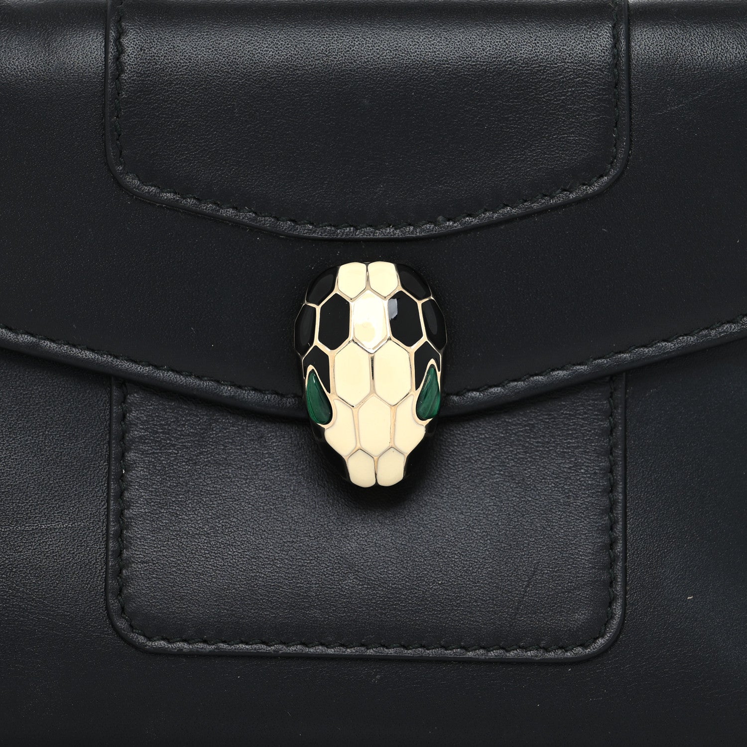 Bulgari Calfskin Serpenti Forever Wallet Black Emerald Green 8 of 11