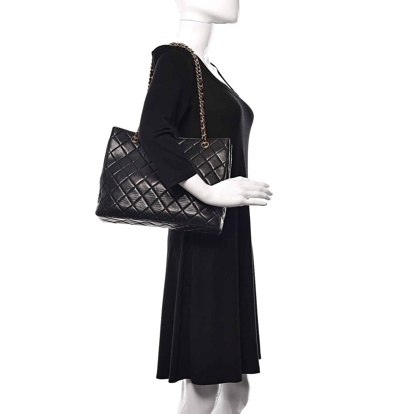 Lambskin Quilted Shopping Tote Black